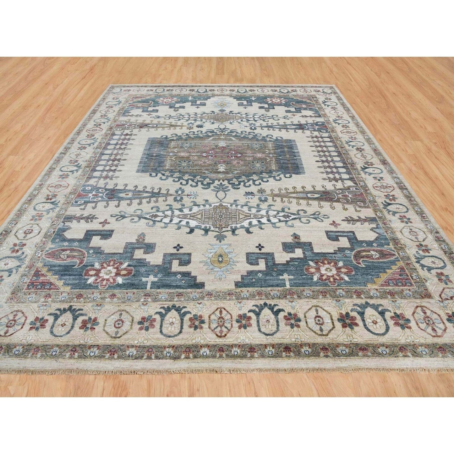 13'10"X16'2" Ivory Reimagined Viss Design Wool Hand Knotted Oversized Rug