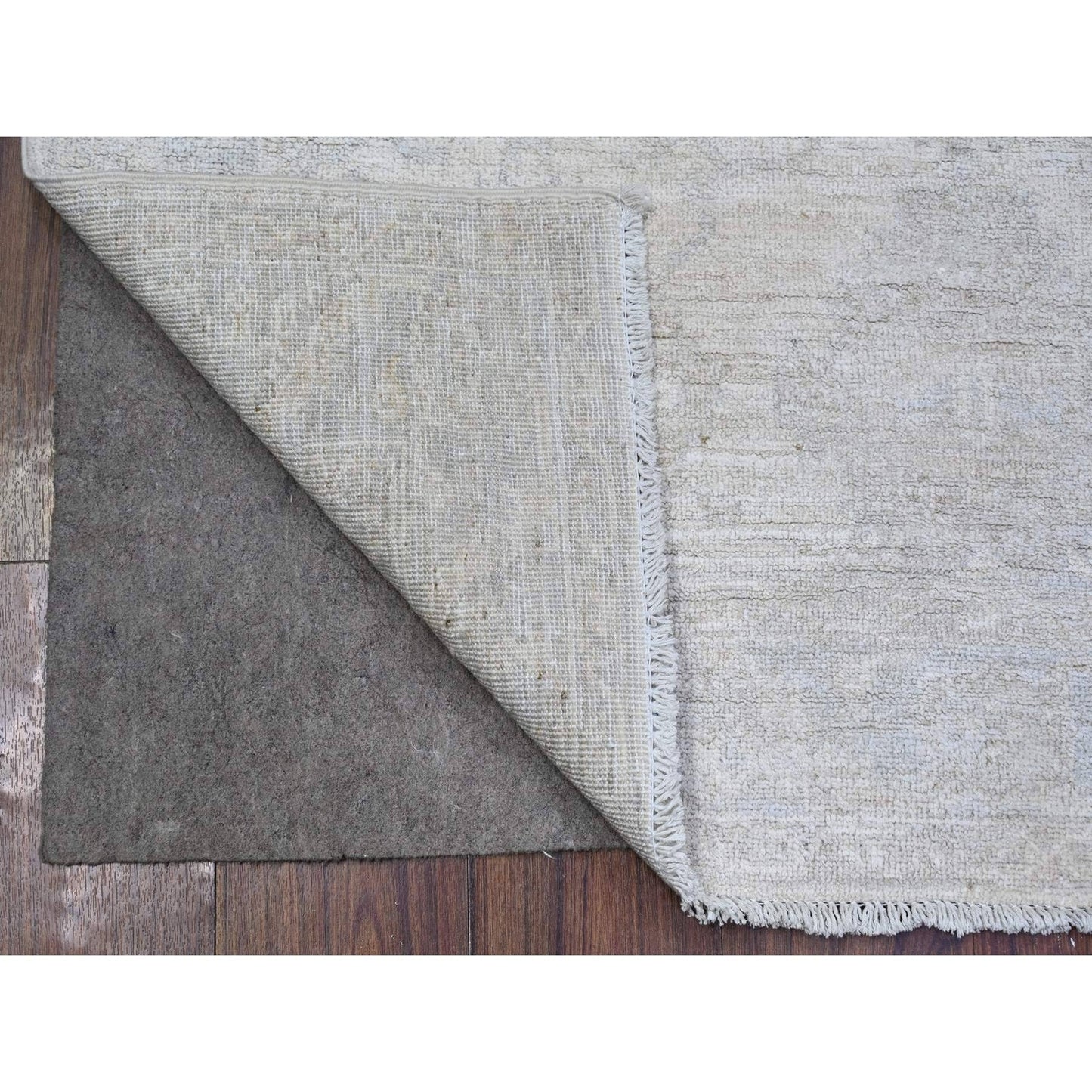 3'10"X5'7" Ivory Washed Out Peshawar Faded Designs Wool Hand Knotted Rug