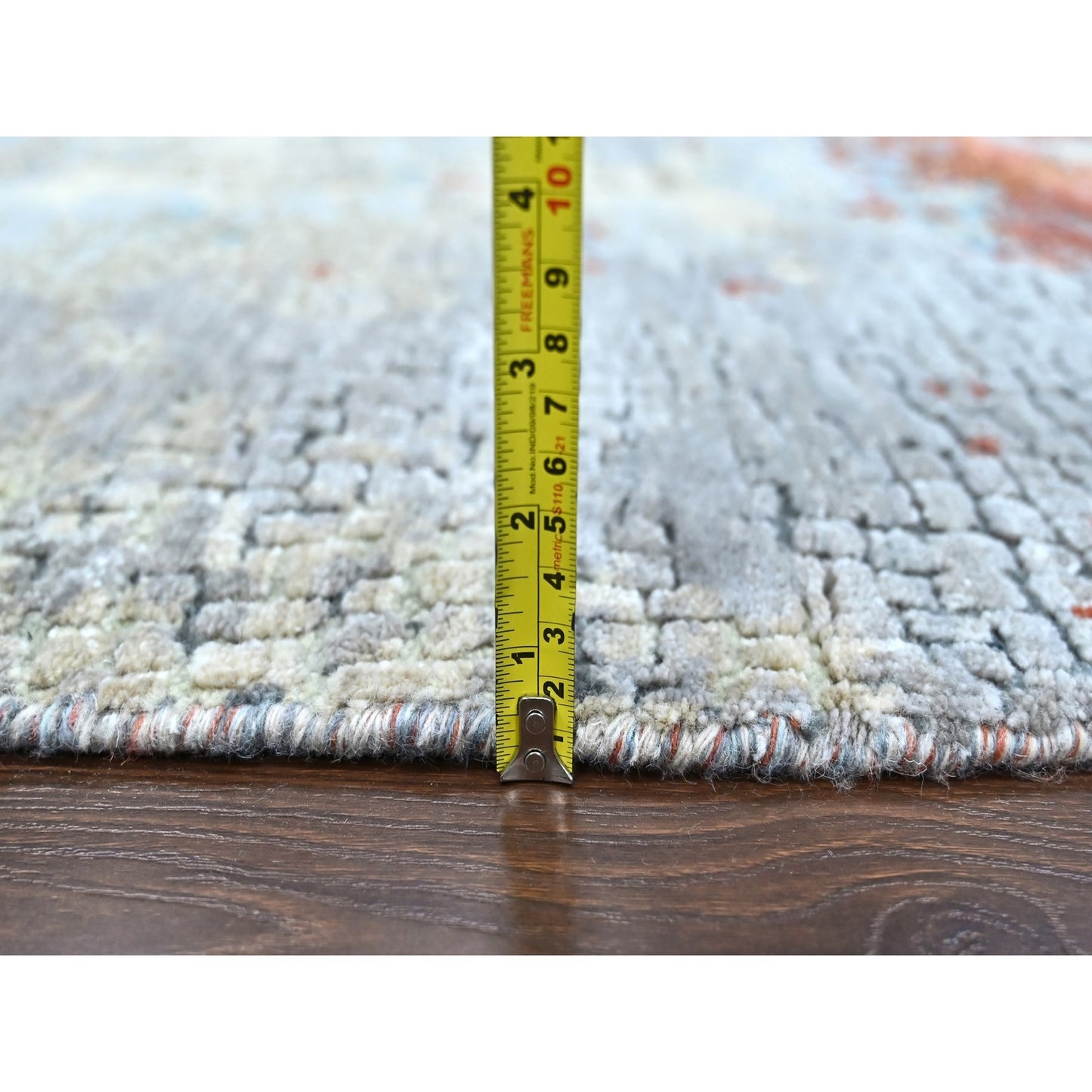 8'X8' Orange Abstract Mosaic Design Wool And Silk Hand Knotted Round Rug
