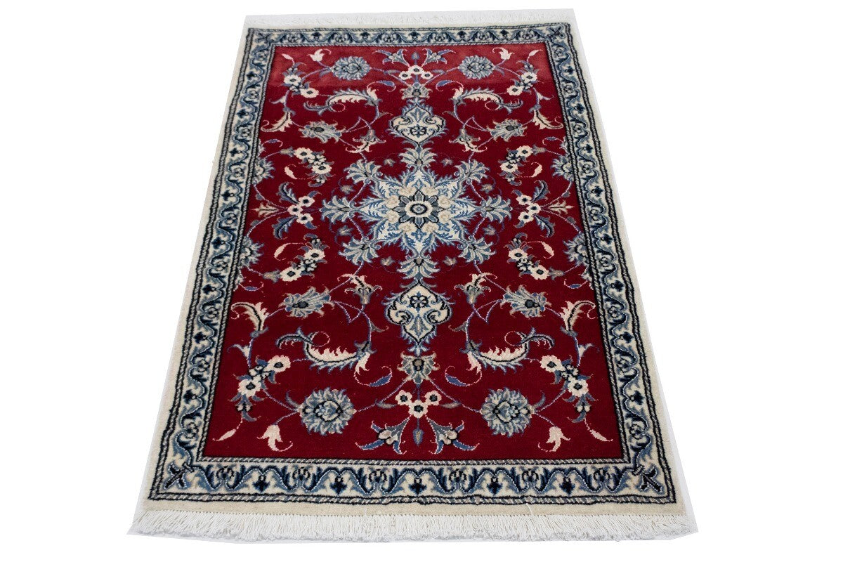 Hand-Knotted Red Area Rug Classic Floral Design