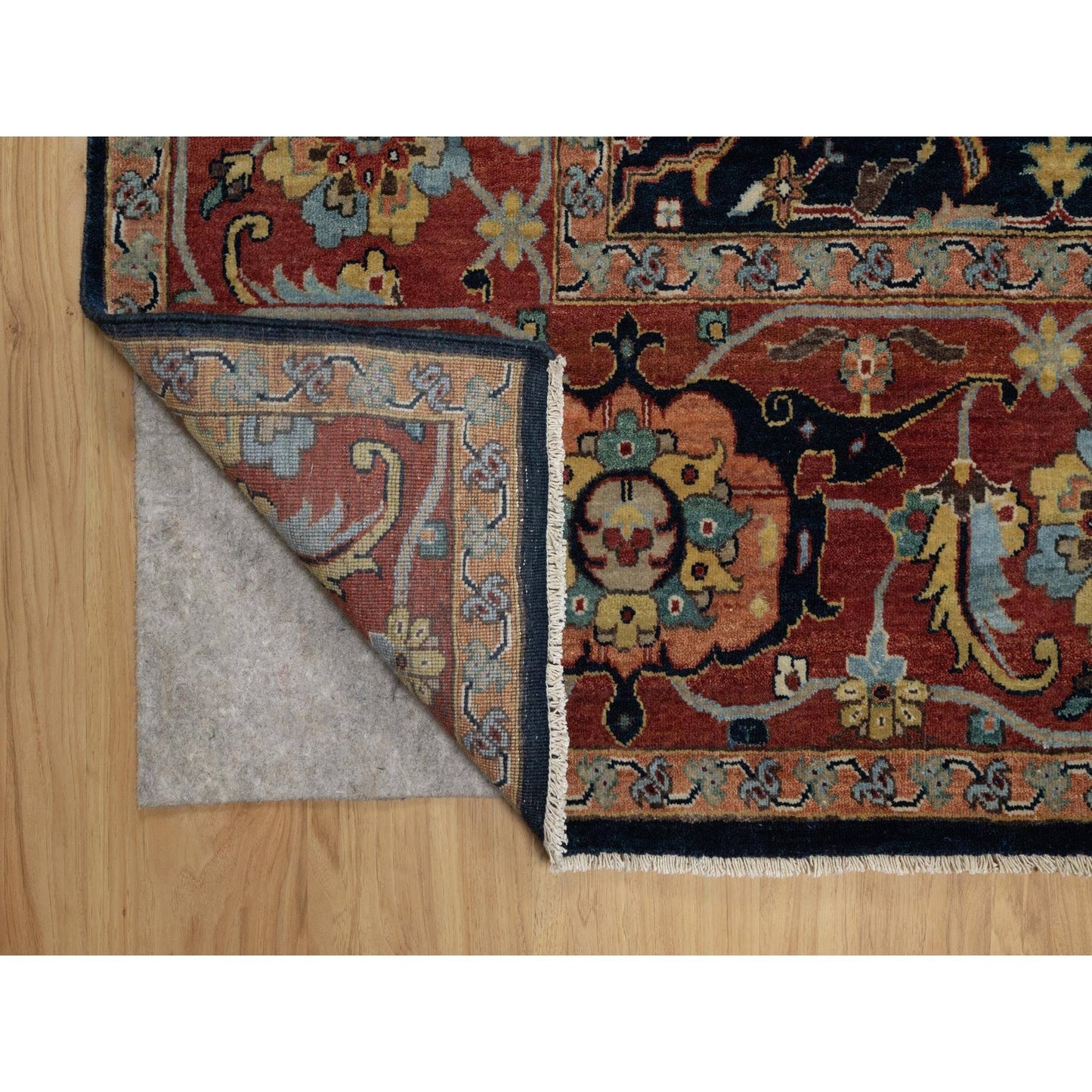9'X12'2" Midnight Blue Antiqued Heris Re-Creation Hand Knotted Wool Rug