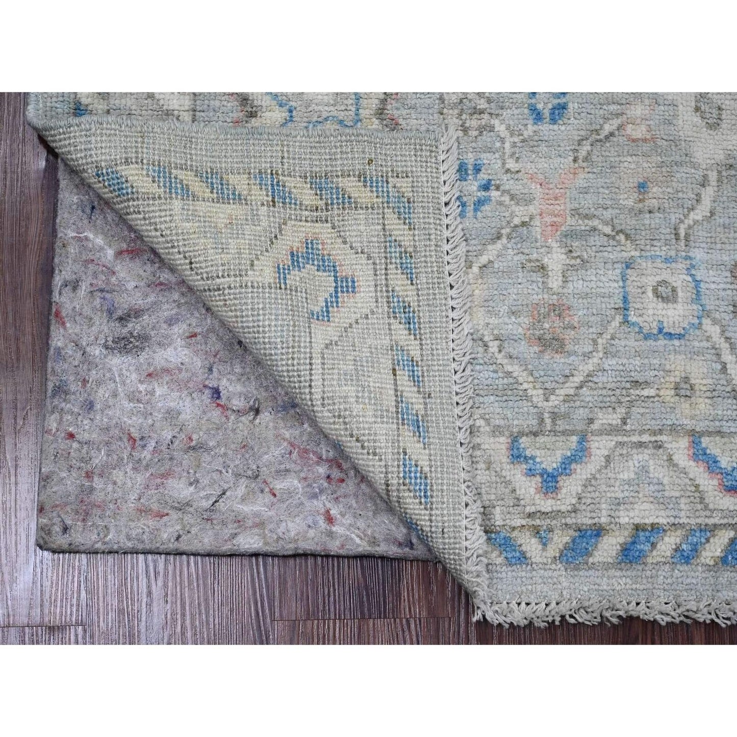2'10"X9'7" Gray Angora Oushak Leaf Design Hand Knotted Wool Runner Rug