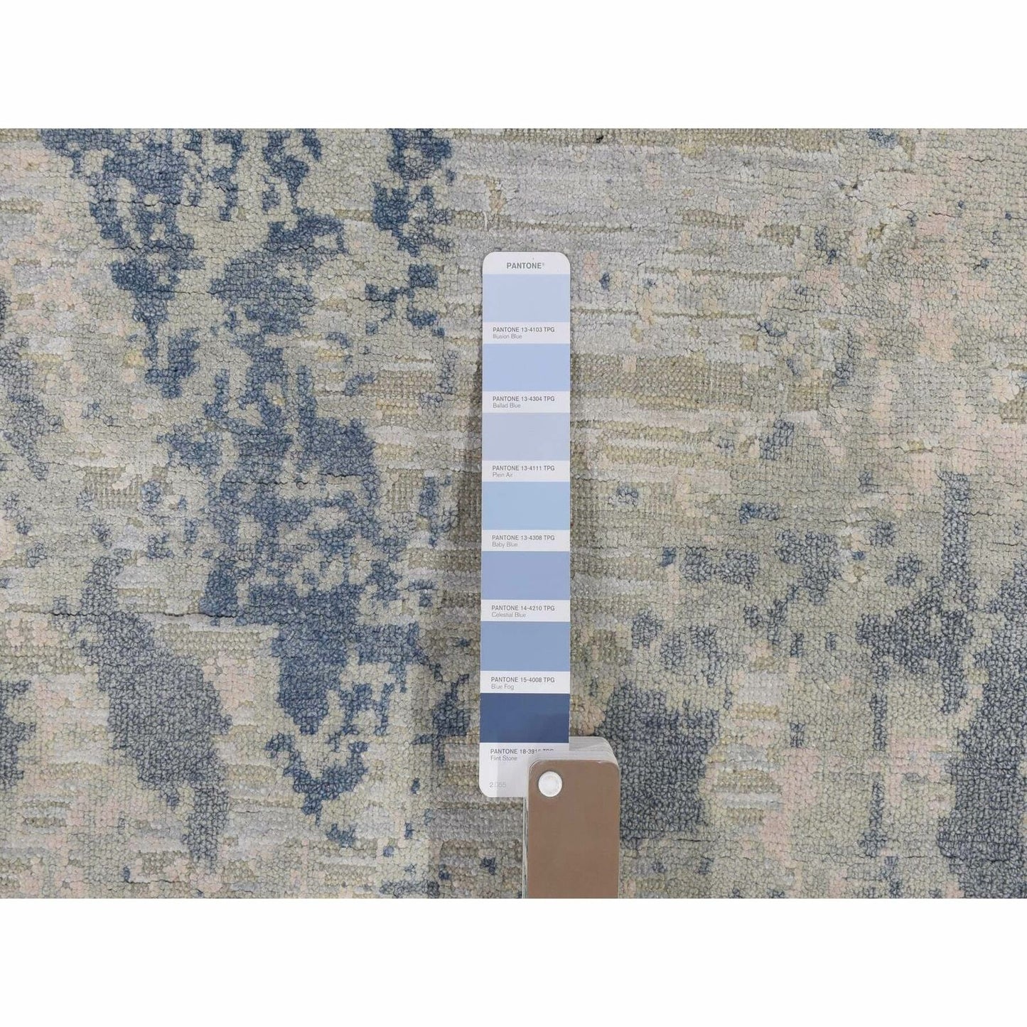 8'X9'6" Silver Blue Silk With Textured Wool Modern Hand Knotted Rug