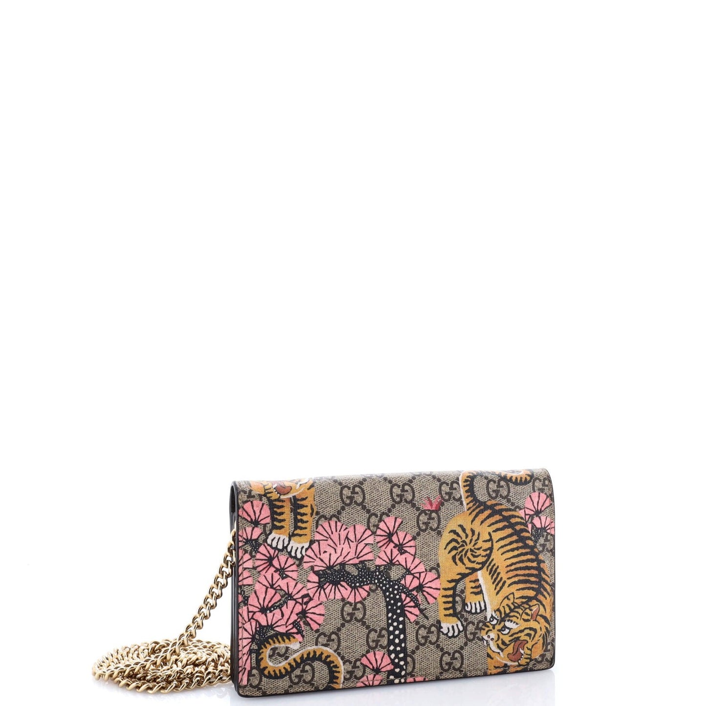 Gucci Chain Wallet Bengal Print Gg Coated Canvas