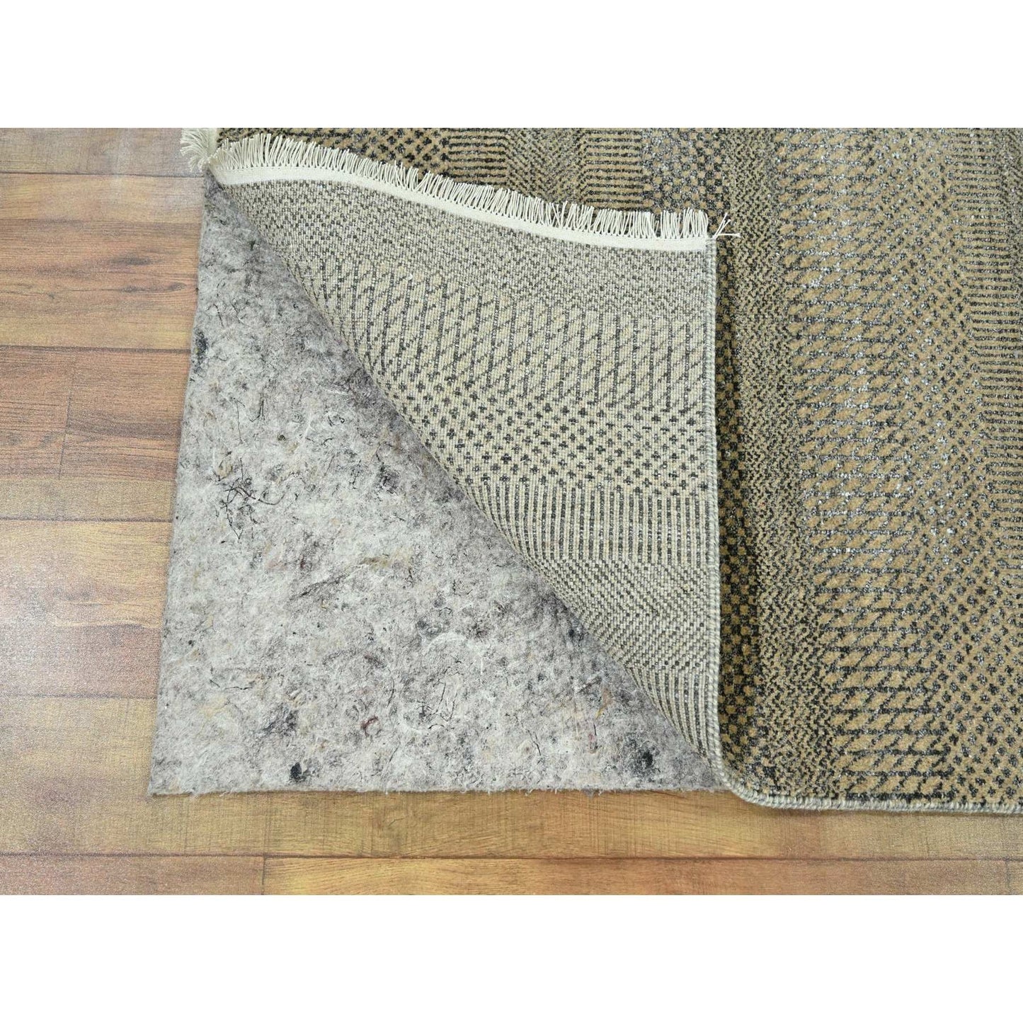 2'7"X20'4" Brown Modern Grass Design Hand Knotted Wool & Silk Runner Rug