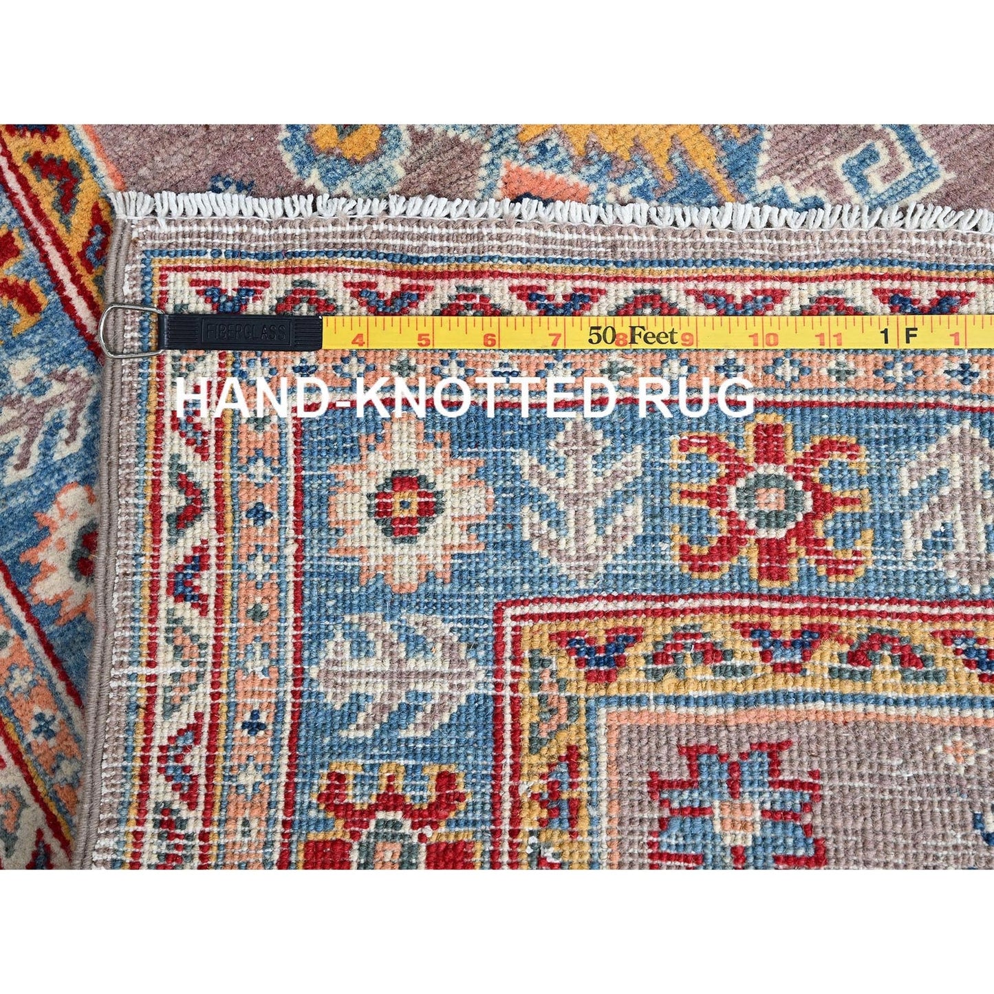 2'6"X9'2" Dusty Gray Wool Kazak Geometric Design Runner Hand Knotted Rug