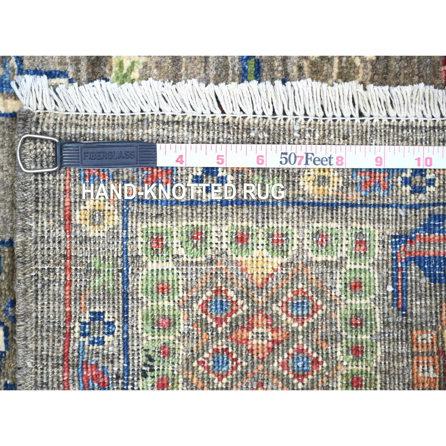 4'1"X9'8" Echo Gray Wool Peshawar Colorful Mahal Hand Knotted Runner Rug