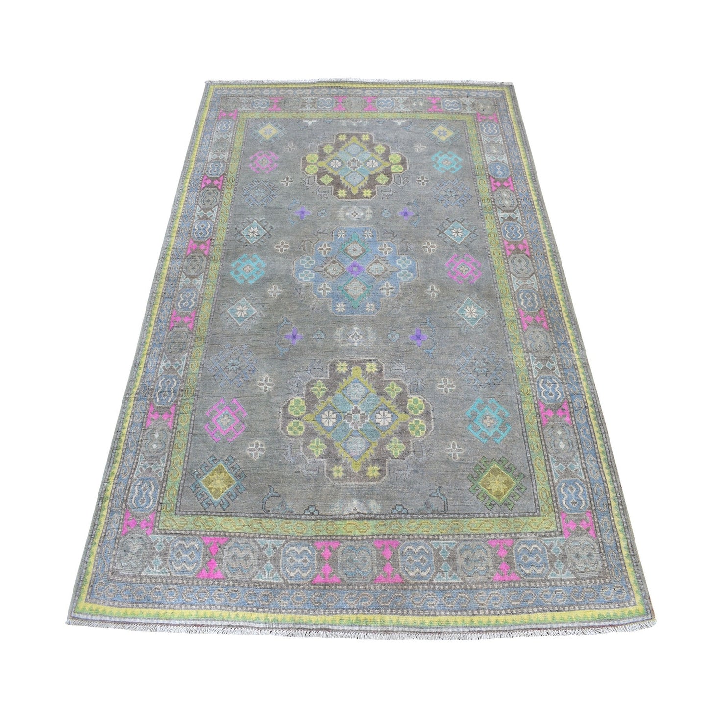 5'X6'6" Colorful Gray Fusion Kazak Pure Wool Hand Knotted Oriental Rug