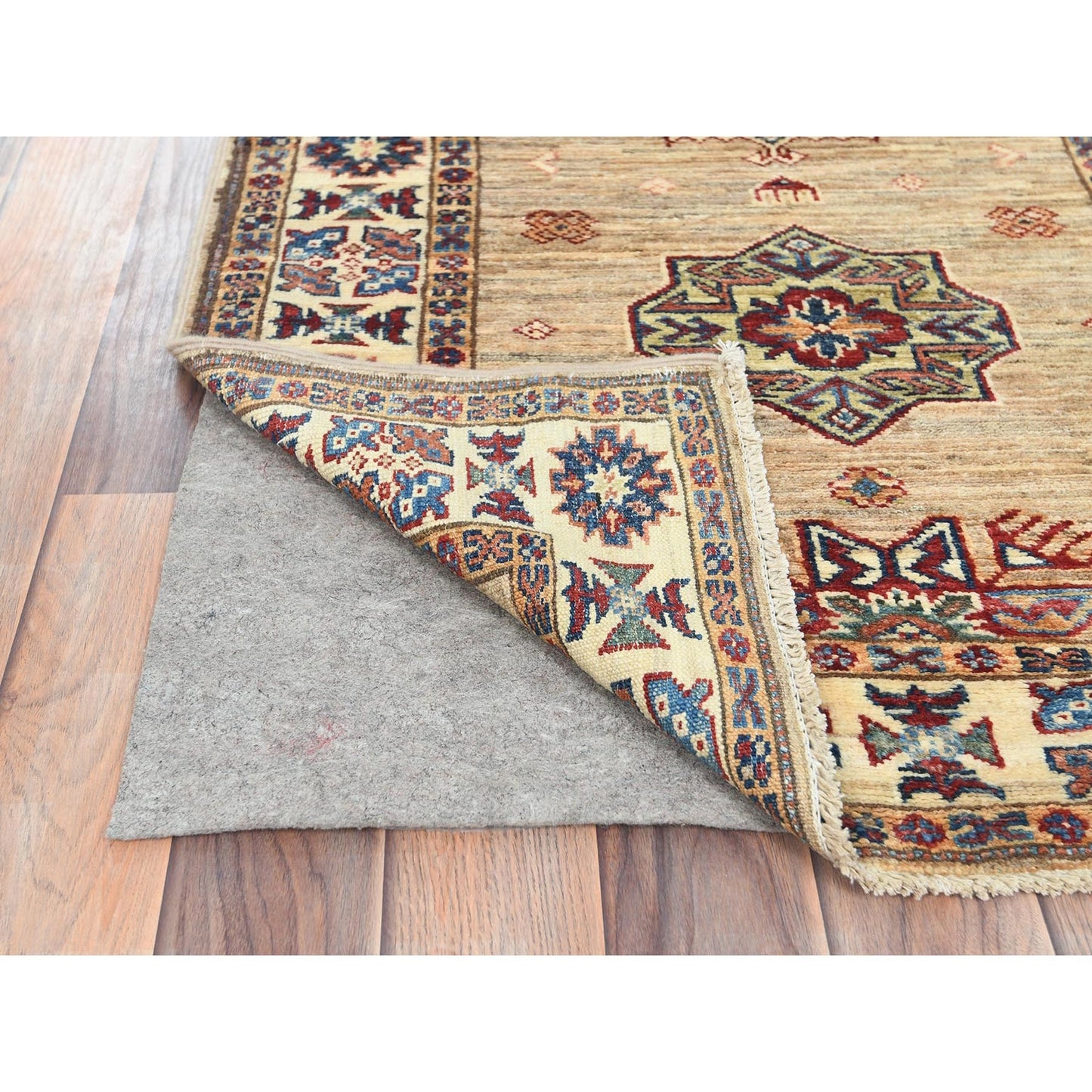 2'7"X13'6" Chamomile Afghan Super Kazak Wool Hand Knotted Rug