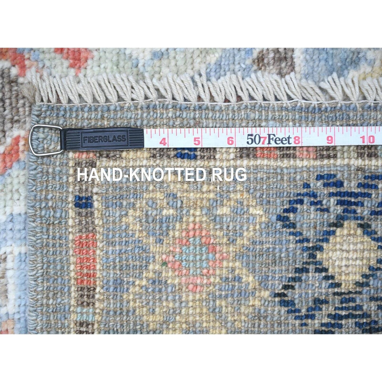 3'2"X10'2" Arctic Blue Hand Knotted Village Inspired Shiny Wool Rug