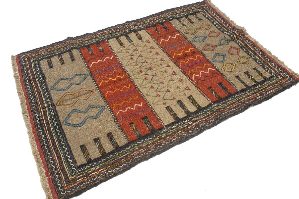 Tribal Sumak Herati Flat-Weave Oriental Rug Khaki