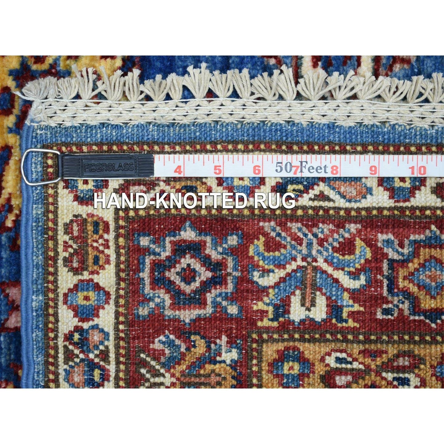 2'8"X9'6" Blue Hand Knotted Afghan Super Kazak 100% Wool Runner Rug