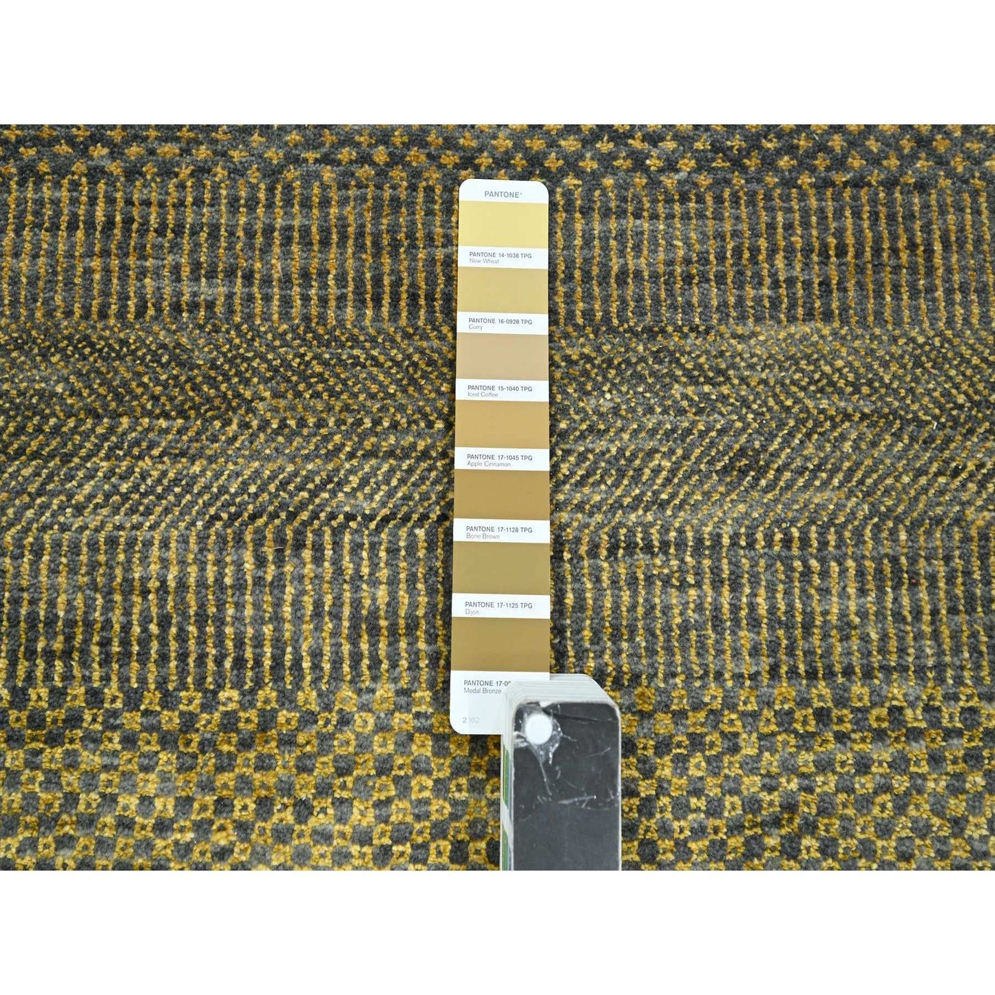 9'2"X12'6" Bone Brown Modern Grass Design Hand Knotted Wool And Silk Rug