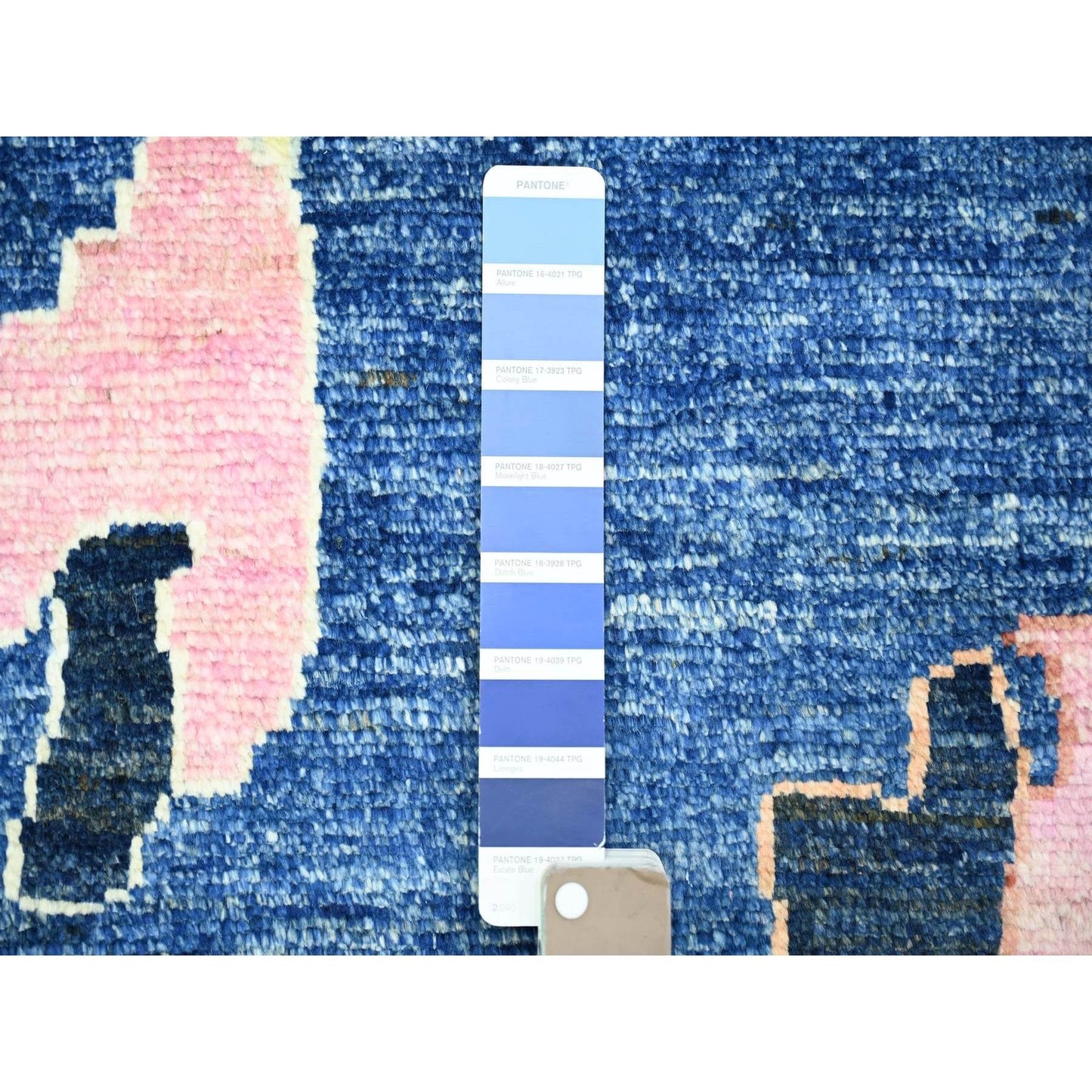 10'X13'9" Sapphire Blue Wool Hand Knotted Afghan Angora Oushak Rug
