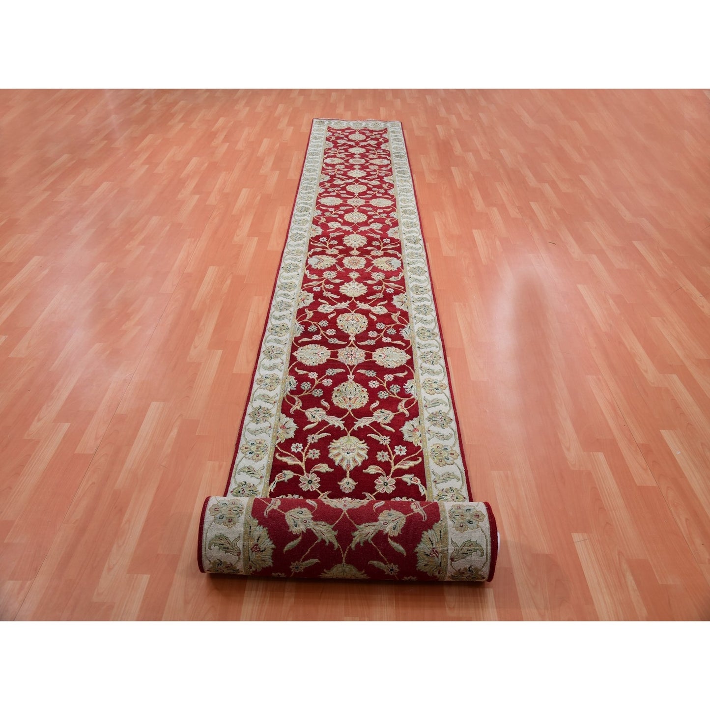 2'8"X21' Red Wool And Silk Hand Knotted Rajasthan Design Xl Runner Rug
