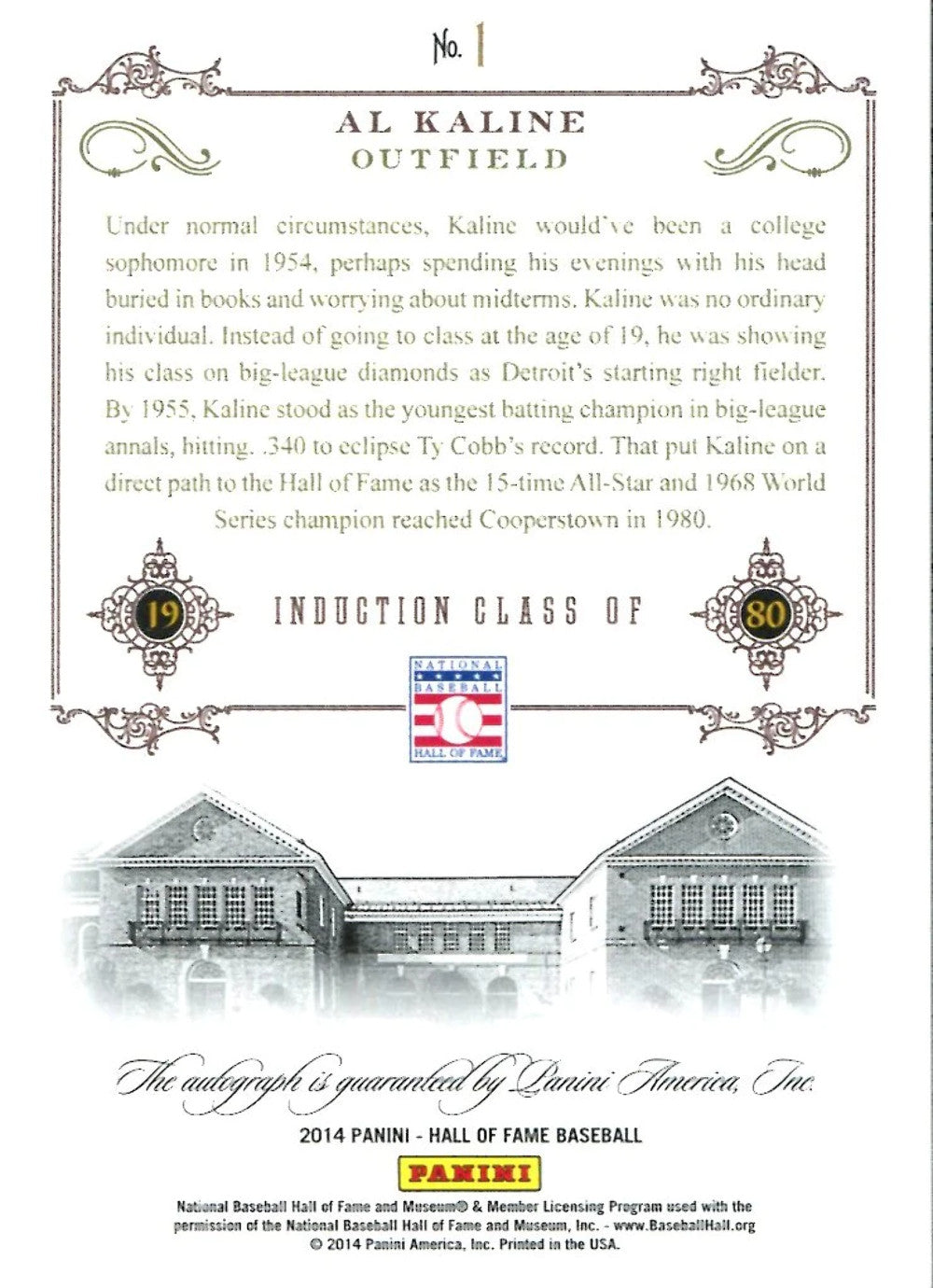 Al Kaline 2014 Panini Autographed Card