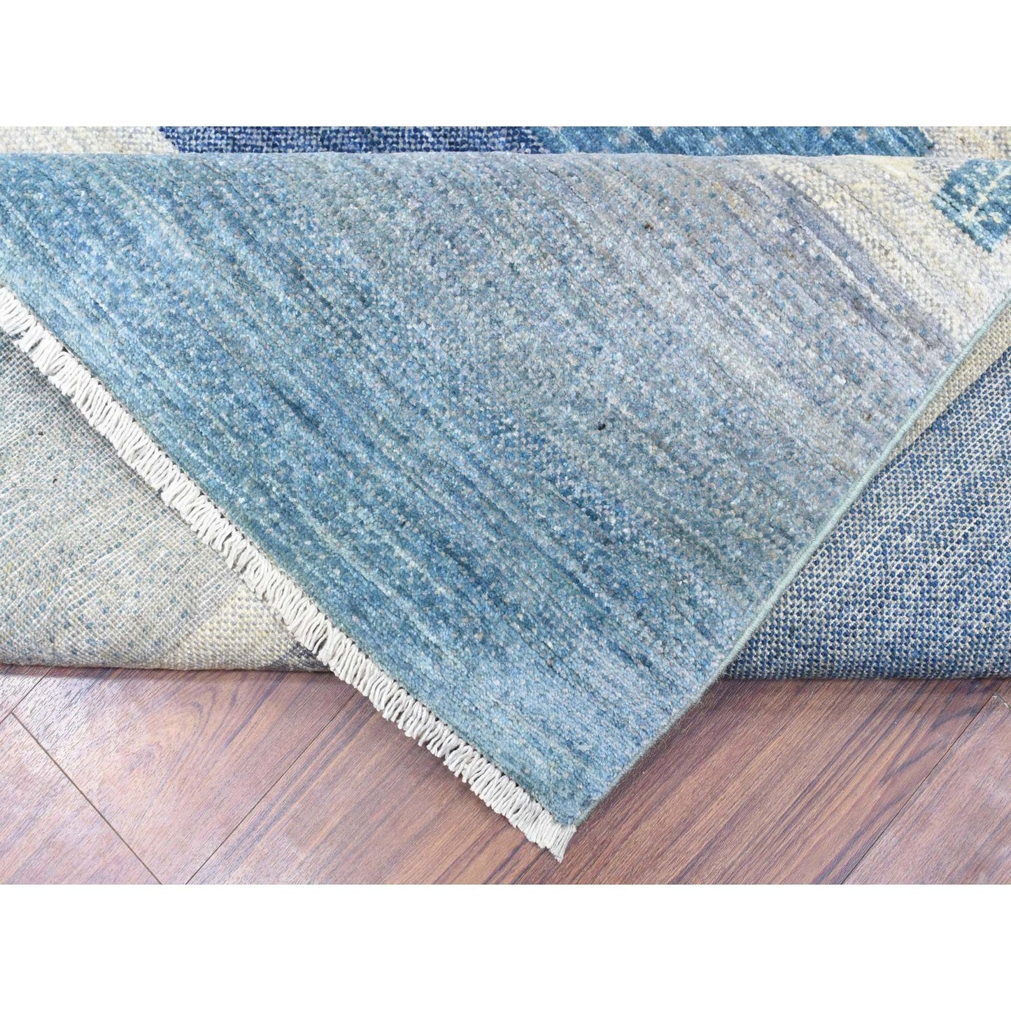 9'X11'9" Light Blue Afghan Kashkuli Gabbeh Pure Wool Hand Knotted Rug