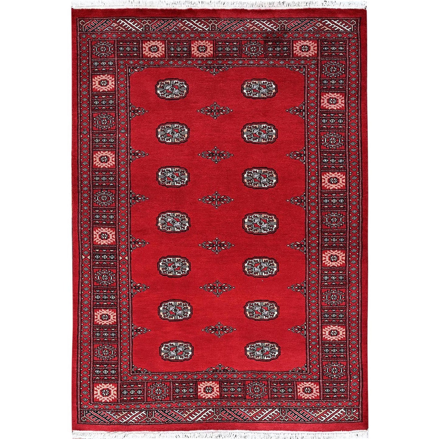 4'2"X6' Scarlet Red Princess Bokara Soft Wool Hand Knotted Oriental Rug