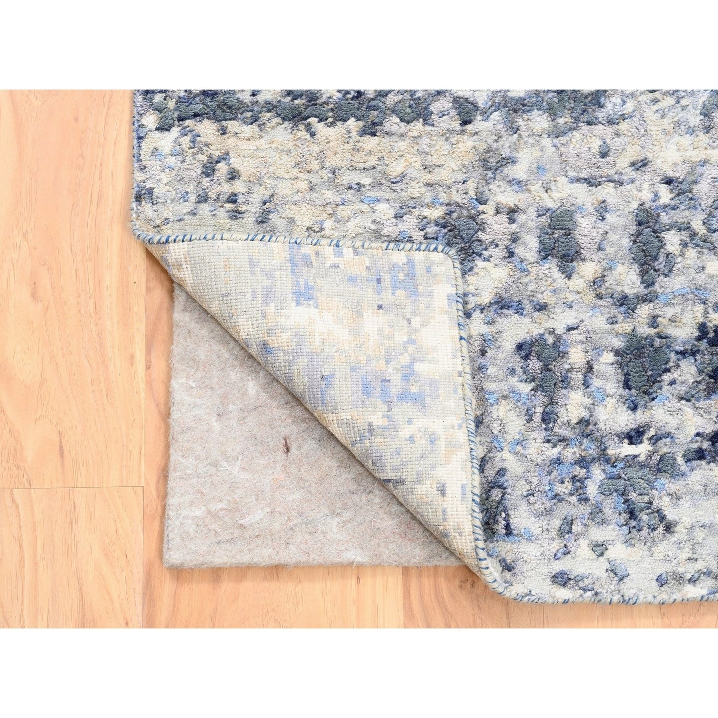 2'5"X6'1" Blue Abstract Mosaic Design Wool-Silk Hand Knotted Runner Rug
