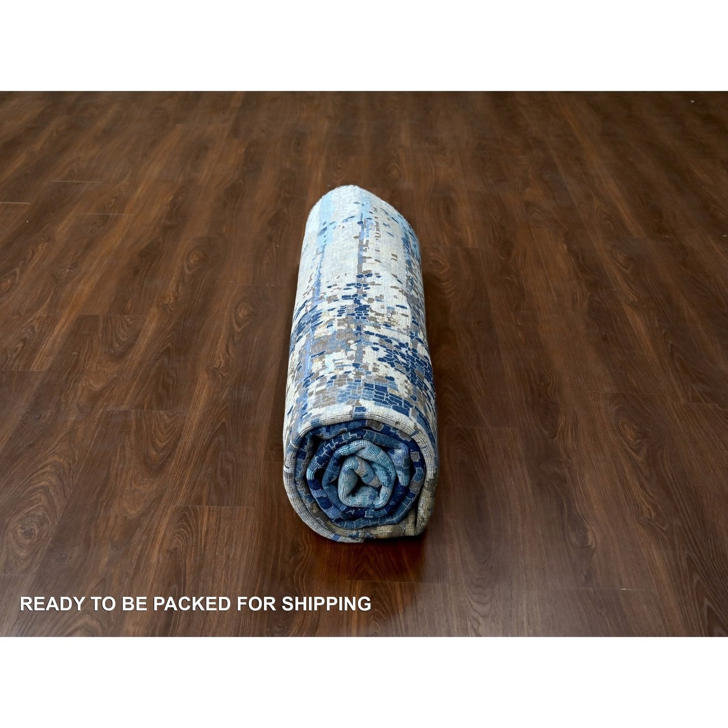 9'10"X9'10" Blue Mosaic Design Wool And Silk Hand Knotted Square Rug