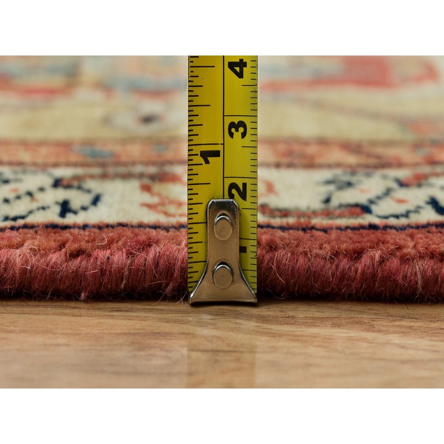 10'X10' Henna Red Antiqued Heris Hand Knotted Wool Square Oriental Rug