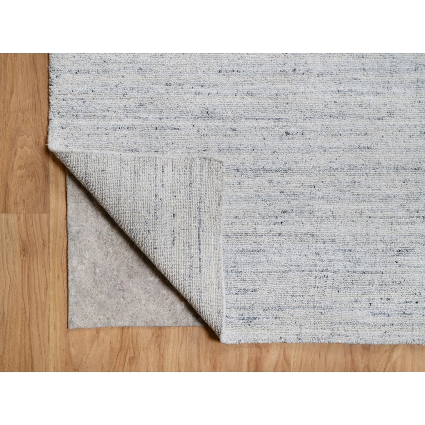 12'X12' Misty Gray Modern Striae Design Soft Wool Hand Loomed Square Rug