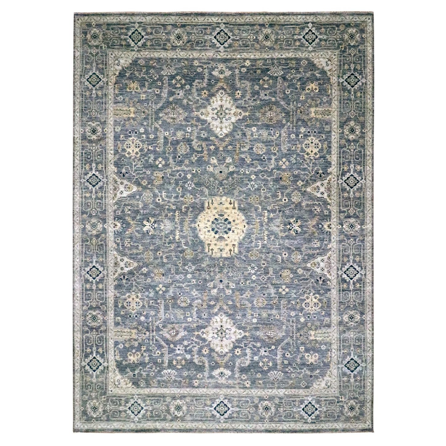 10'X14' Anchor Gray Agra With Oushak Design Pure Wool Hand Knotted Rug