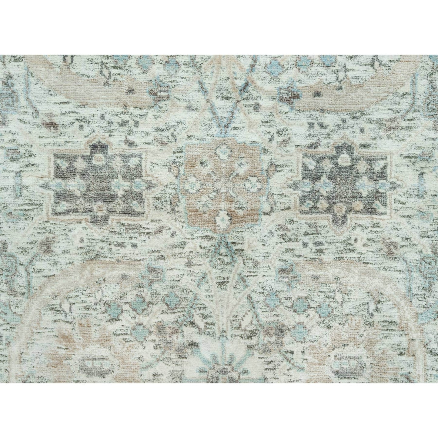 2'5"X10' Pristine White Hand Knotted Silk And Wool Sickle Leaf Runner Rug