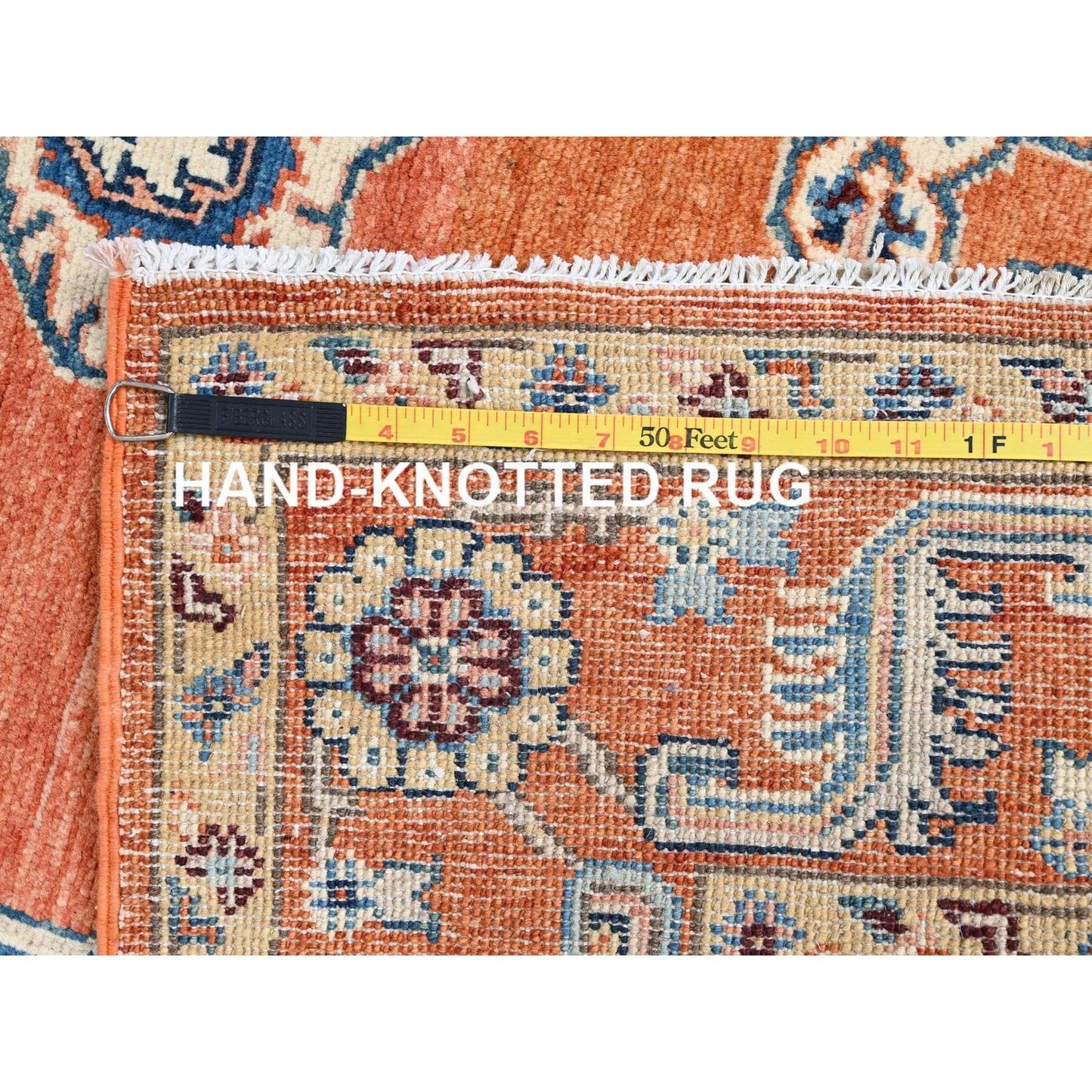 4'9"X6'6" Persimmon Orange Afghan Seeripe Heris Wool Hand Knotted Rug