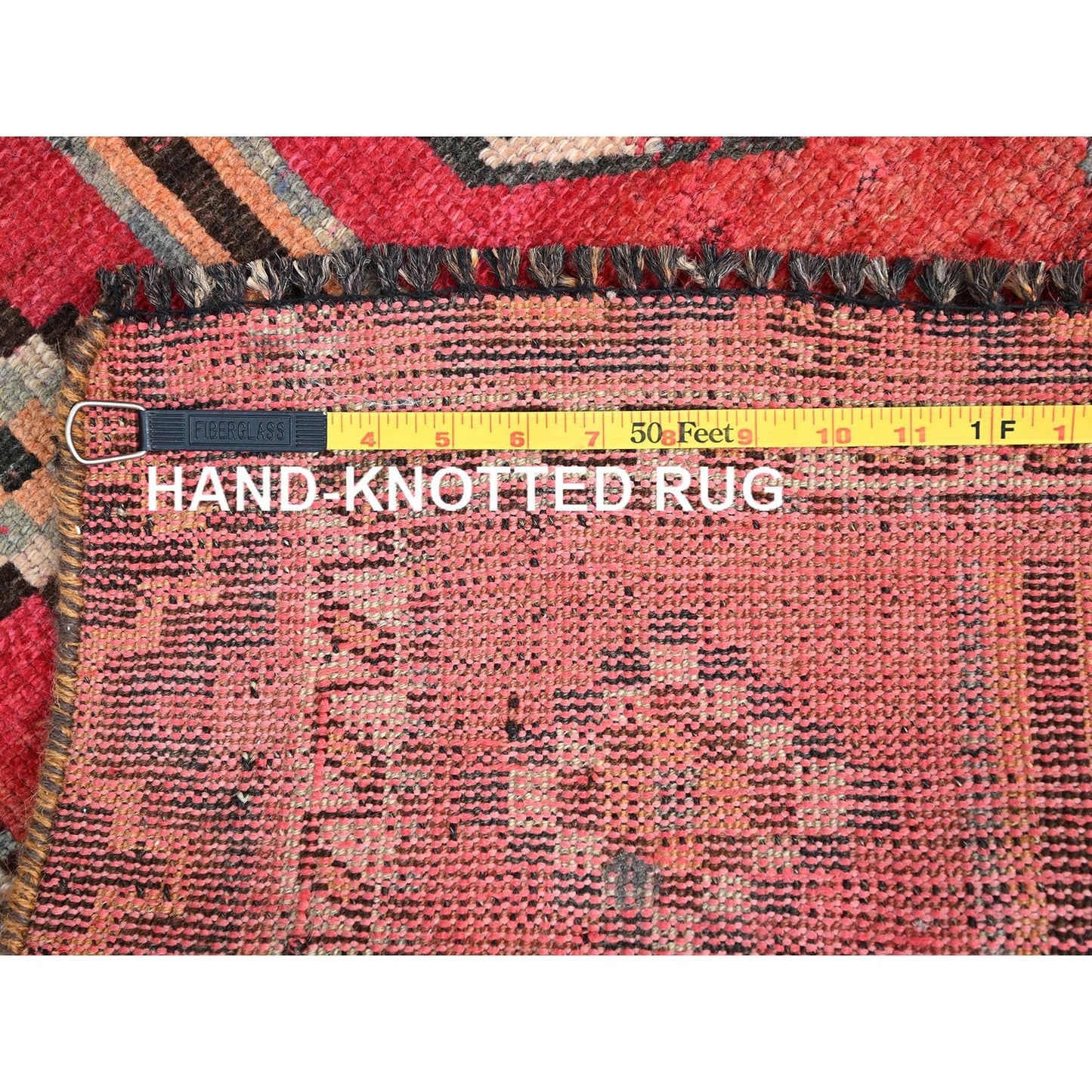 3'5"X6'10" Red Evenly Worn Wool Hand Knotted Oriental Rug