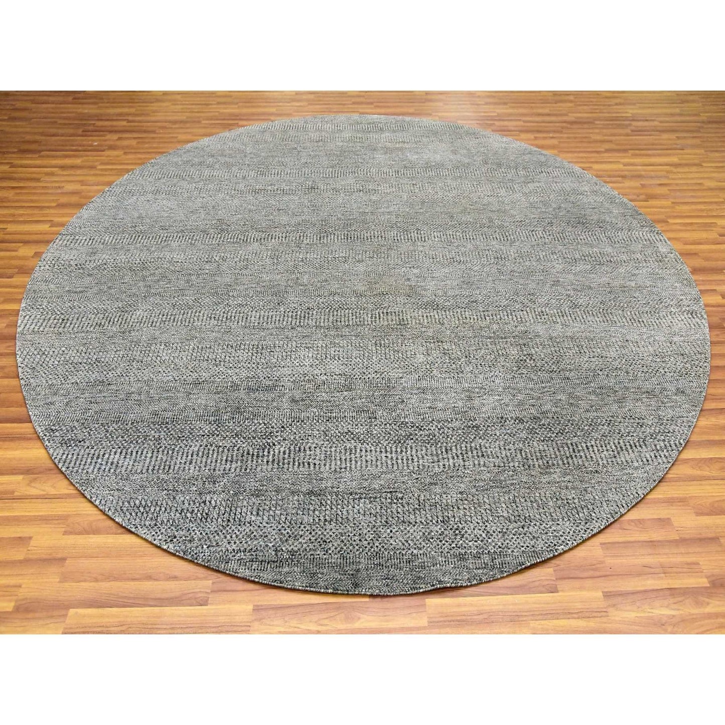 10'X10' Knitting Needles Gray Undyed Wool Hand Knotted Grass Round Rug