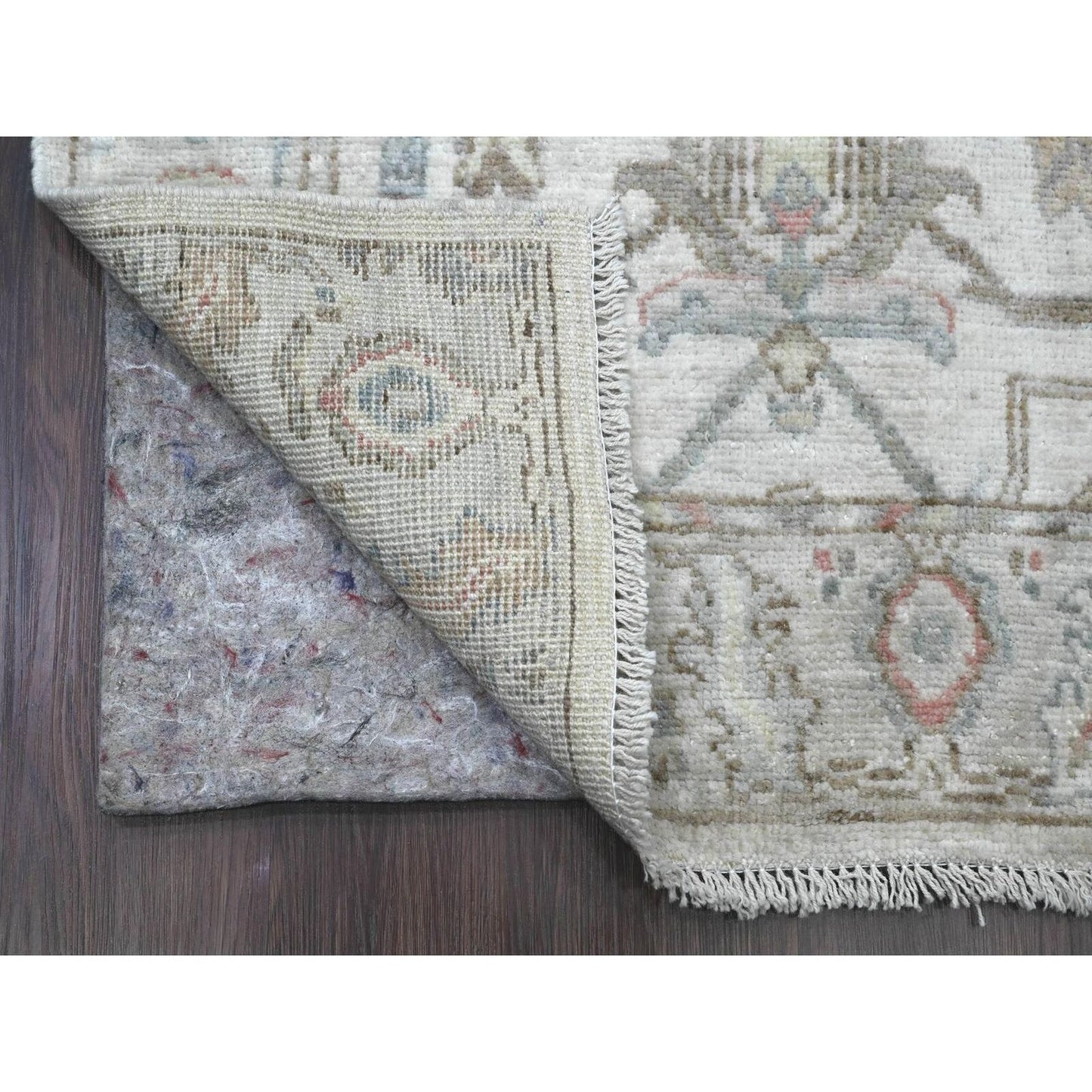 3'X15'9" White Afghan Angora Oushak Pure Wool Hand Knotted Runner Rug