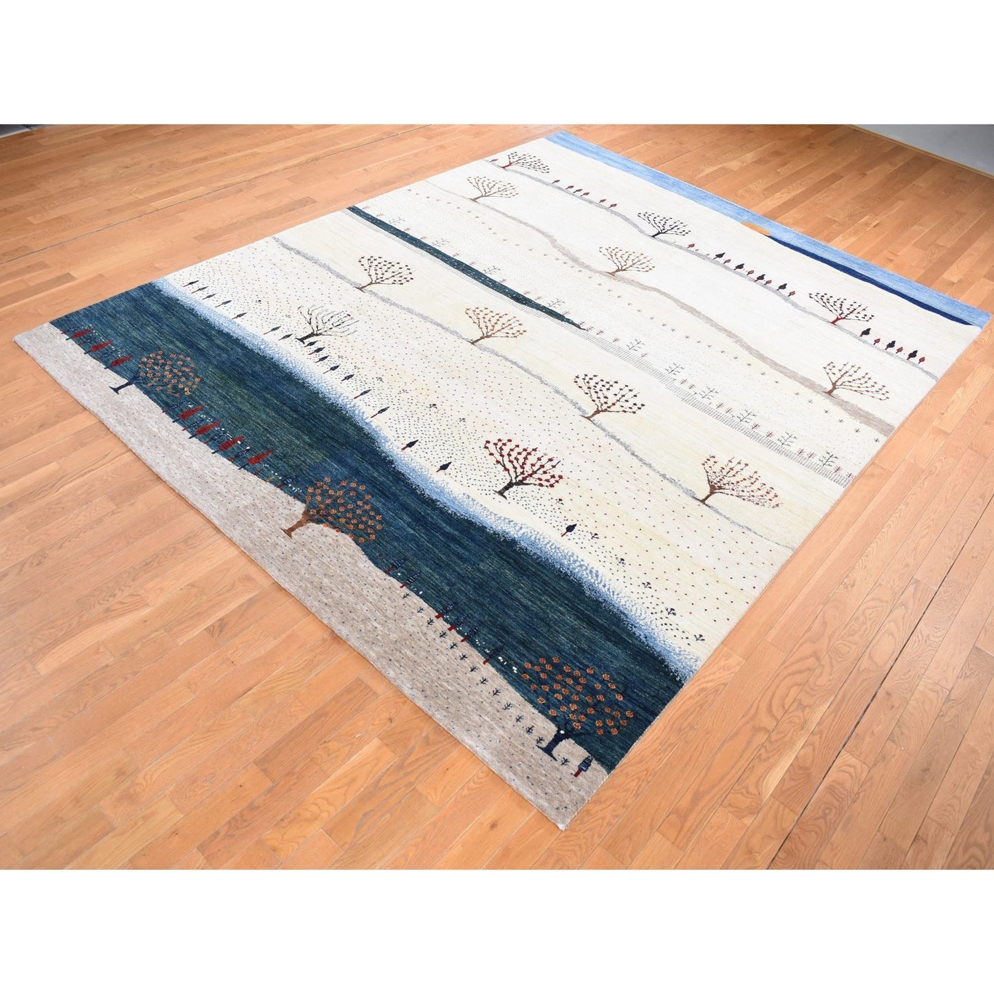 9'X12' Ivory Hand Knotted Modern Design Soft And Plush Wool Oriental Rug