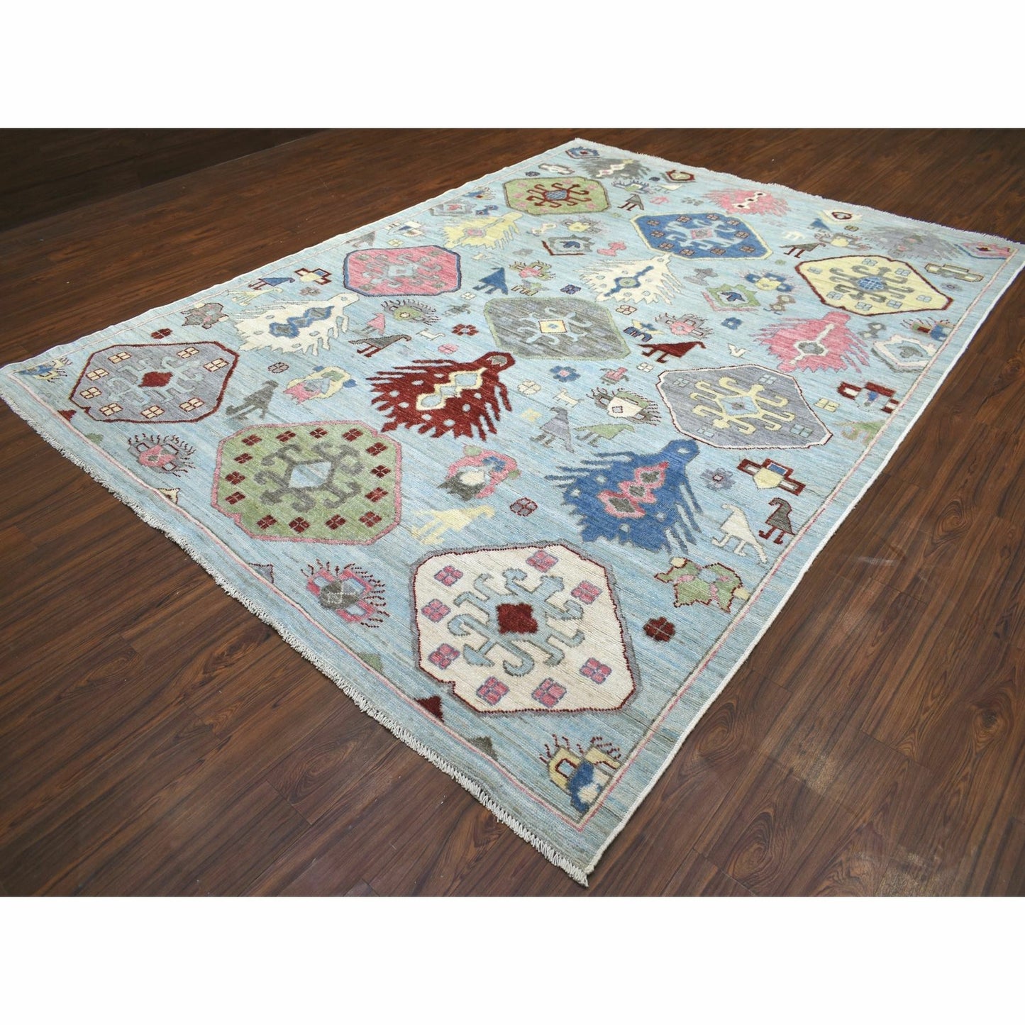 8'10"X11'8" Blue Anatolian Design Soft Wool Hand Knotted Oriental Rug