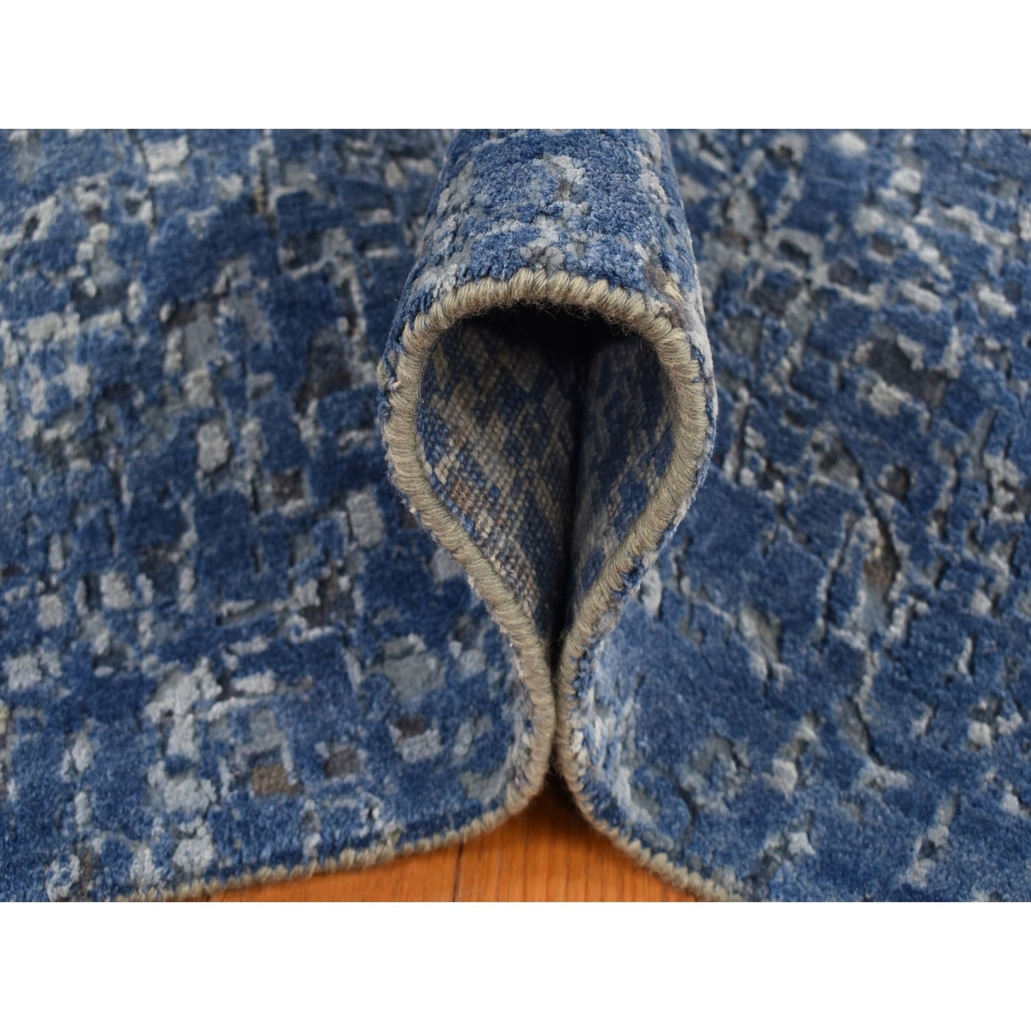 10'X14' Yale Blue Wool And Silk Modern Gradation Design Hand Knotted Rug