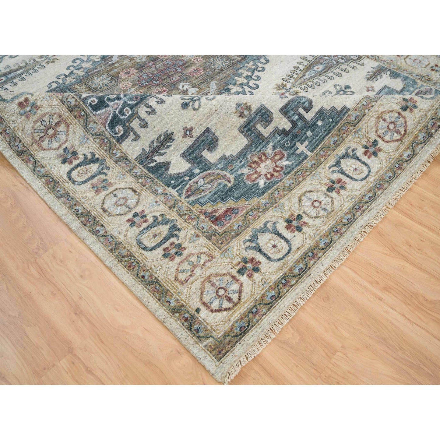 9'X12' Ivory Hand Knotted Wool Reimagined Viss Design Oriental Rug
