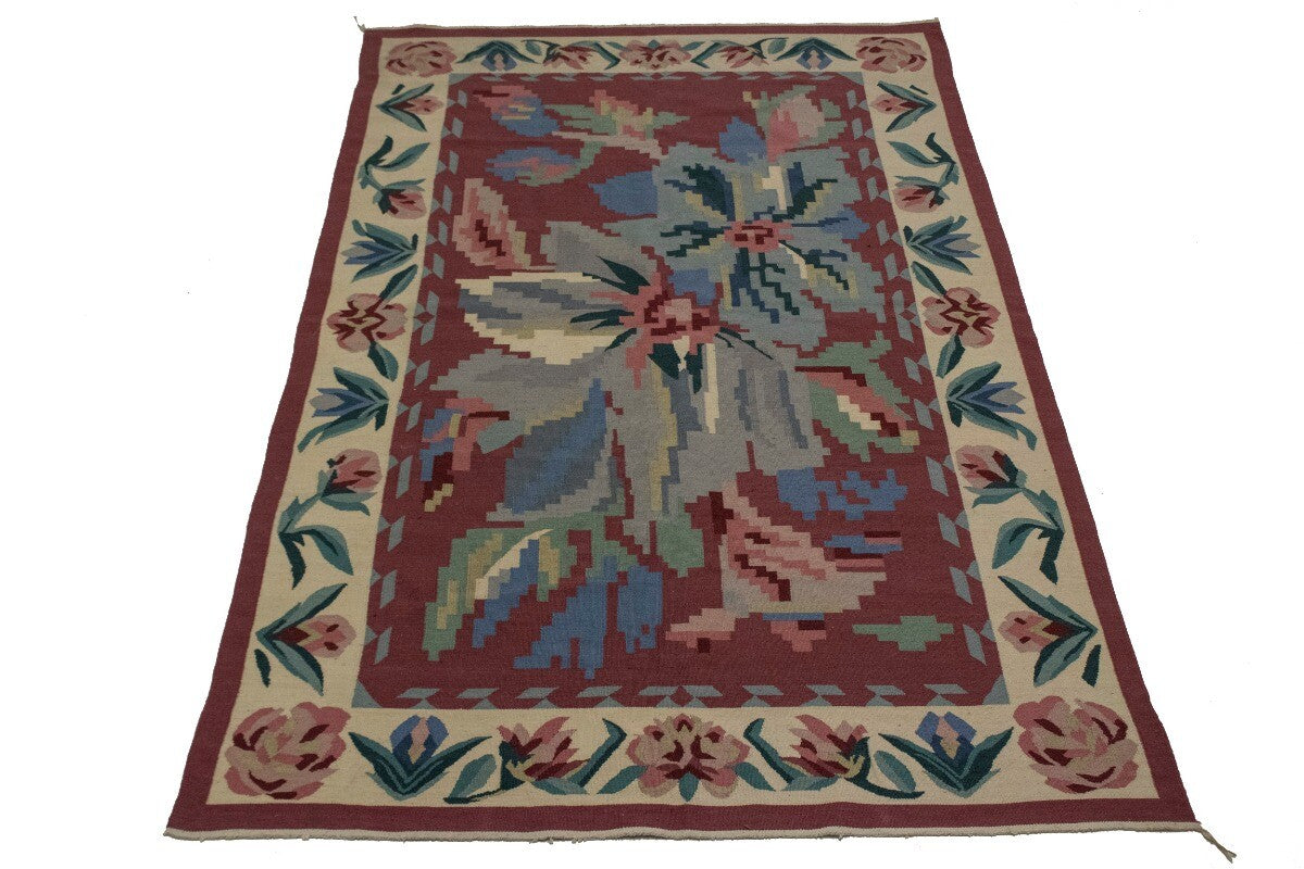6X9 Ft Hand-Hooked Dhurrie Needlepoint Rug Floral