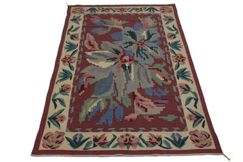 6X9 Ft Hand-Hooked Dhurrie Needlepoint Rug Floral