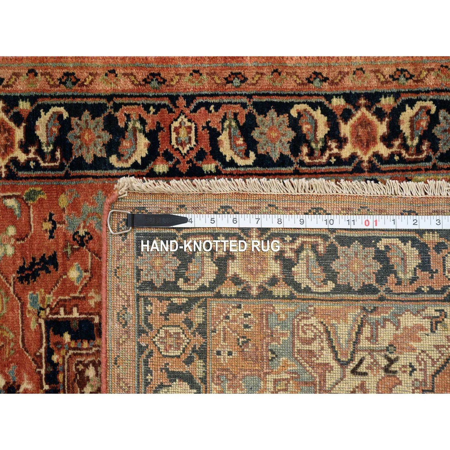 2'7"X12' Red Pure Wool Hand Knotted Antiqued Heris Re-Creation Runner Rug