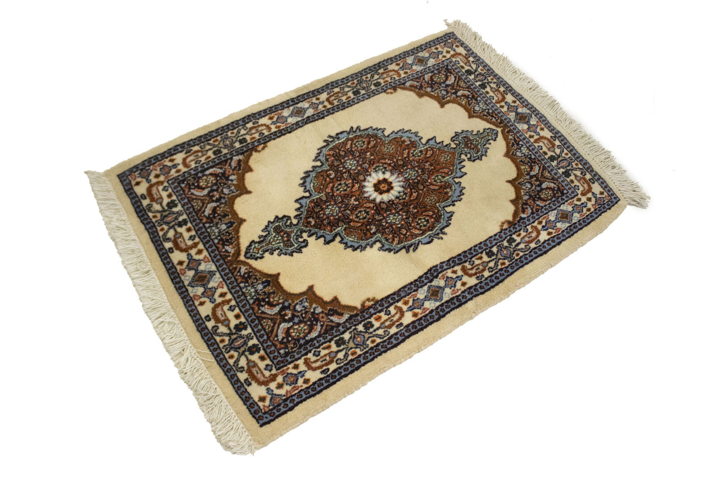 Hand-Knotted Vintage Oriental Rug Cream Floral