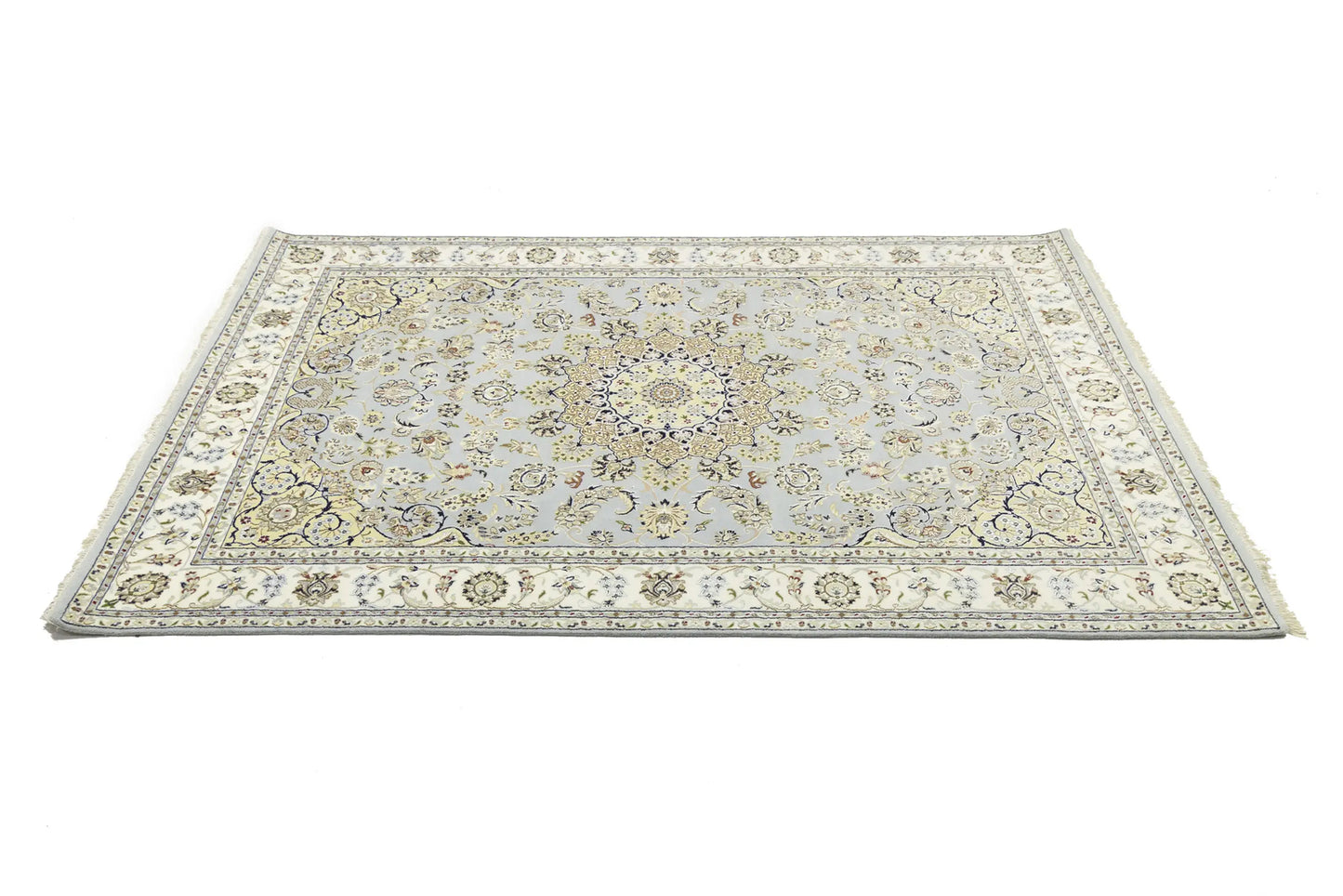 Handmade Indo-Nain Wool Rug Classic Floral