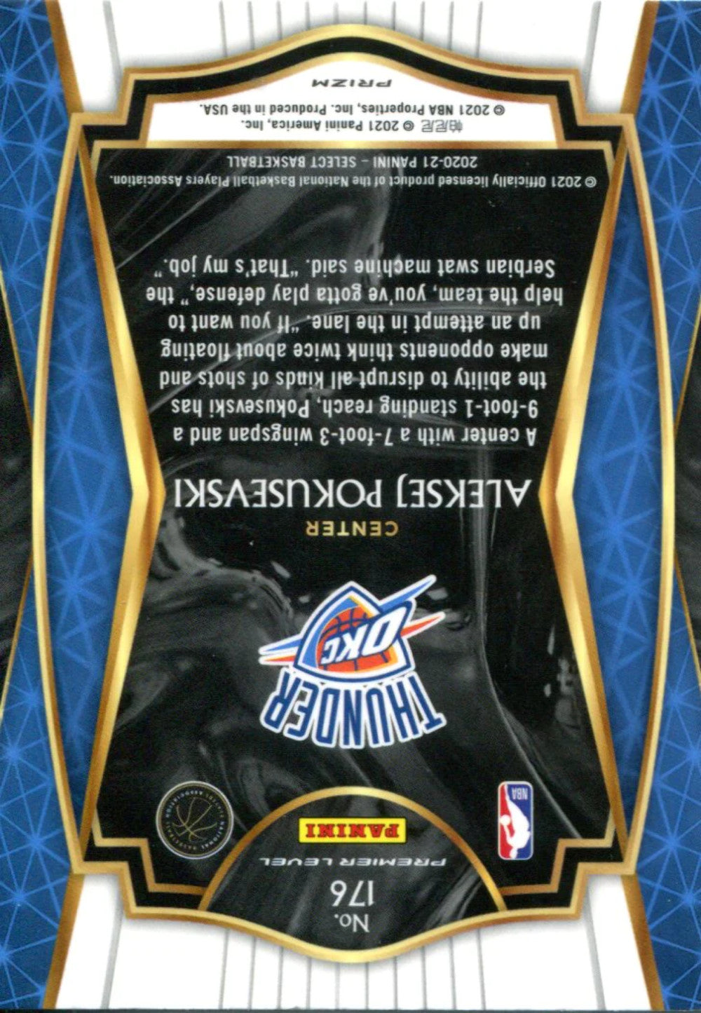 #176 Aleksej Pokusevski 2020 Panini Select Premier Level Tri Color Rookie Card