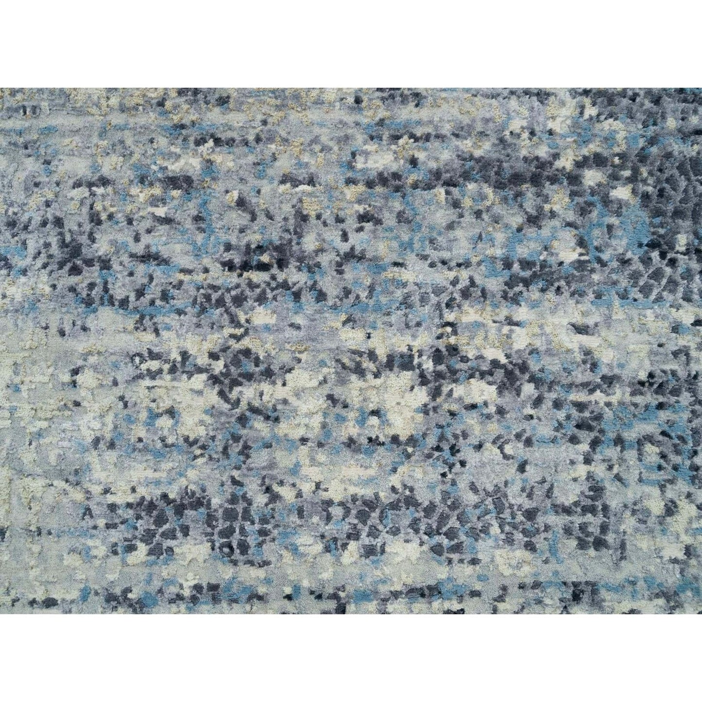 7'X7' Blue Gray Wool & Silk Hand Knotted Abstract Round Oriental Rug