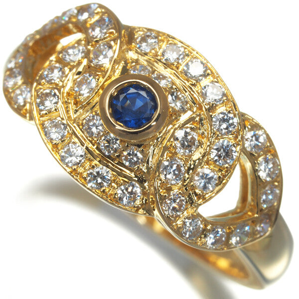 Garrard Ring Sapphire Diamond One One Two Us6 18K 750 Yellow Gold