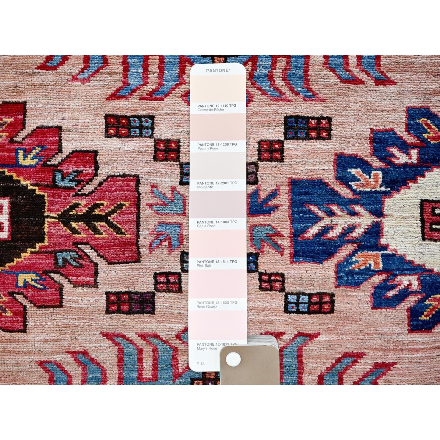 8'3"X10'6" Peach Afghan Caucasian Design Revival Hand Knotted Soft Wool Rug