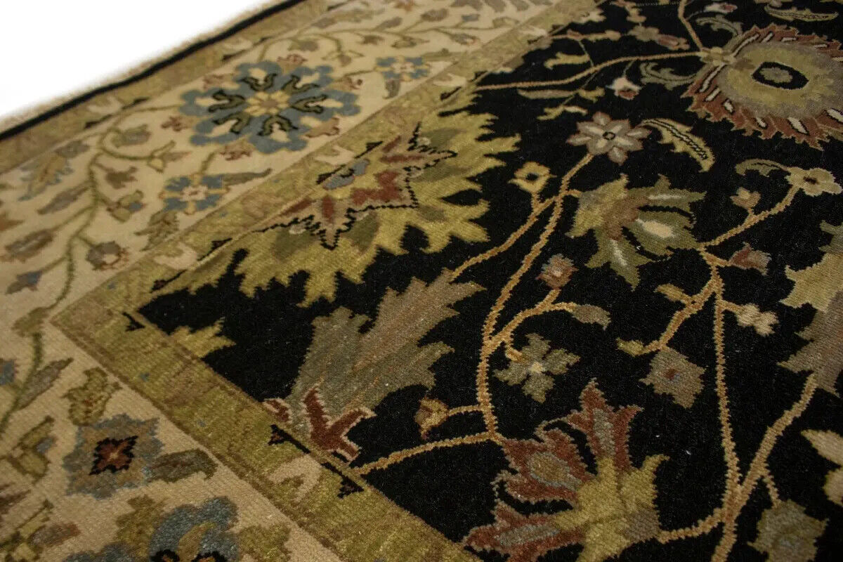 Antique Washed Black Floral Peshawar Rug Osh