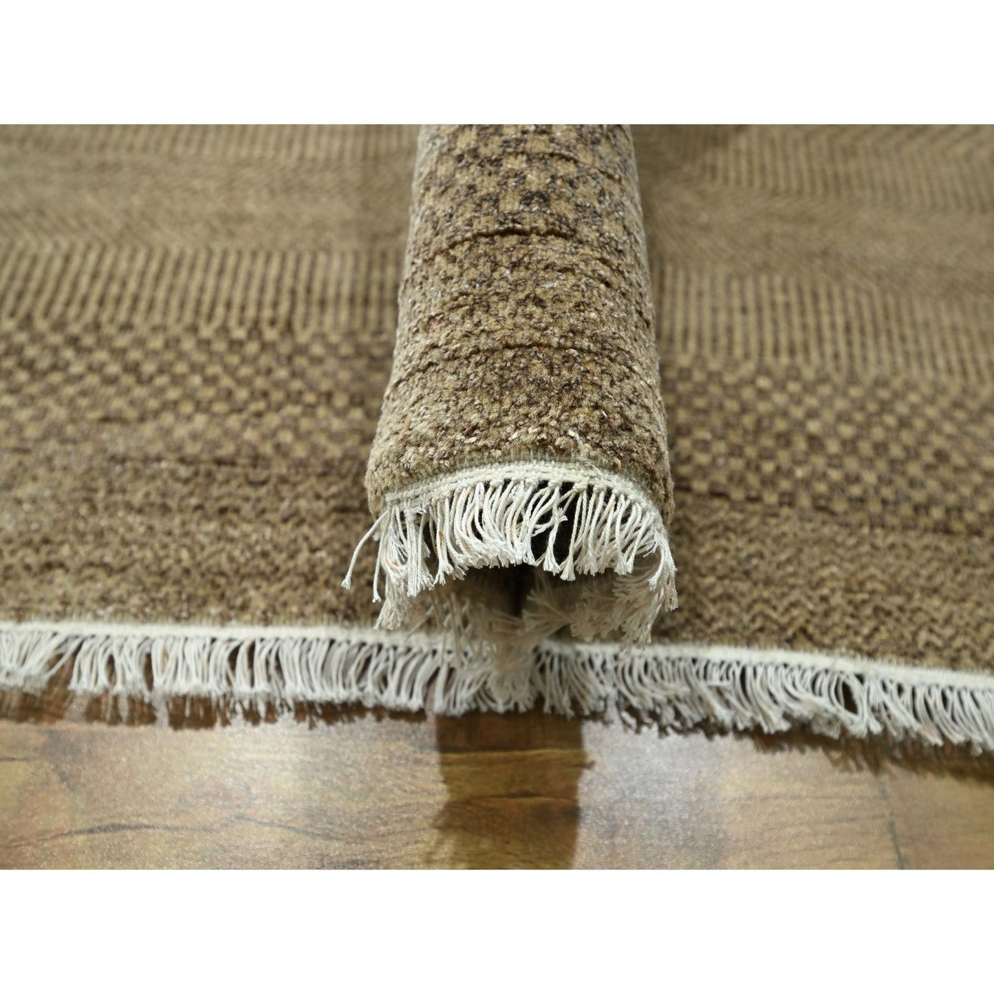 8'10"X12' Brown Modern Grass Design Hand Knotted Wool & Silk Oriental Rug