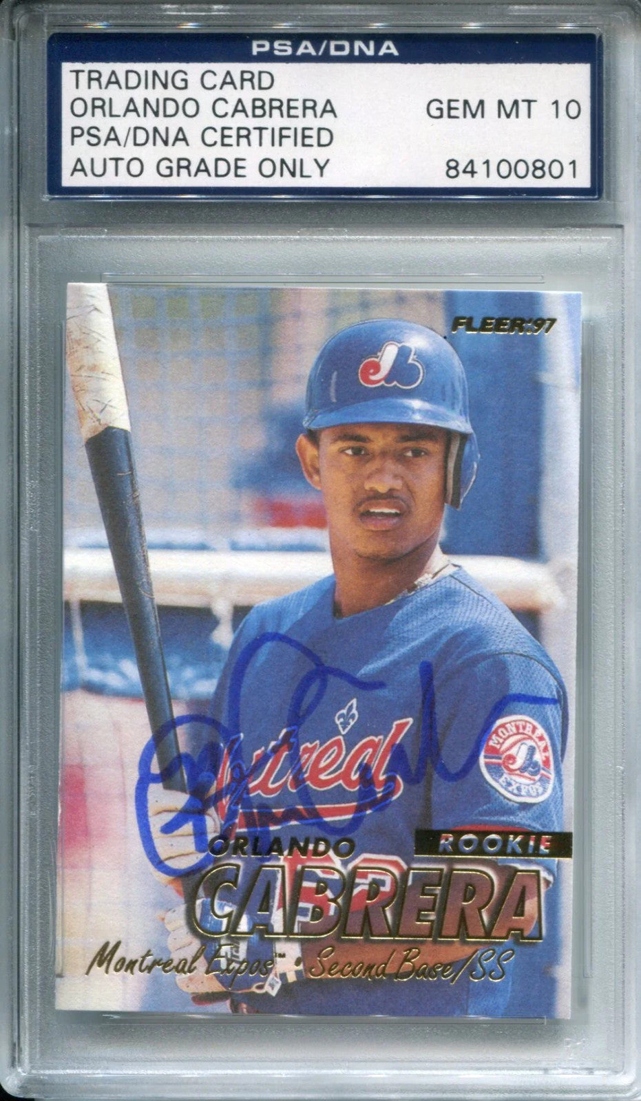 Orlando Cabrera Autographed 1997 Fleer Rookie Card Psa 10