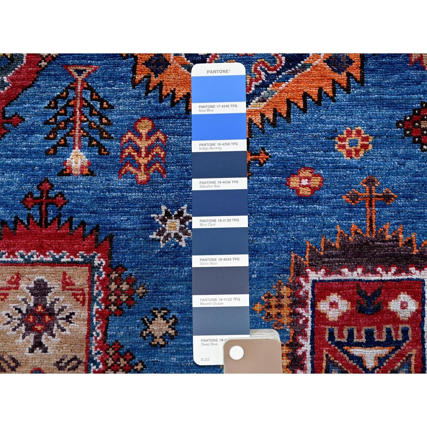 10'X10' Imperial Blue Caucasian Design Revival Hand Knotted Wool Square Rug
