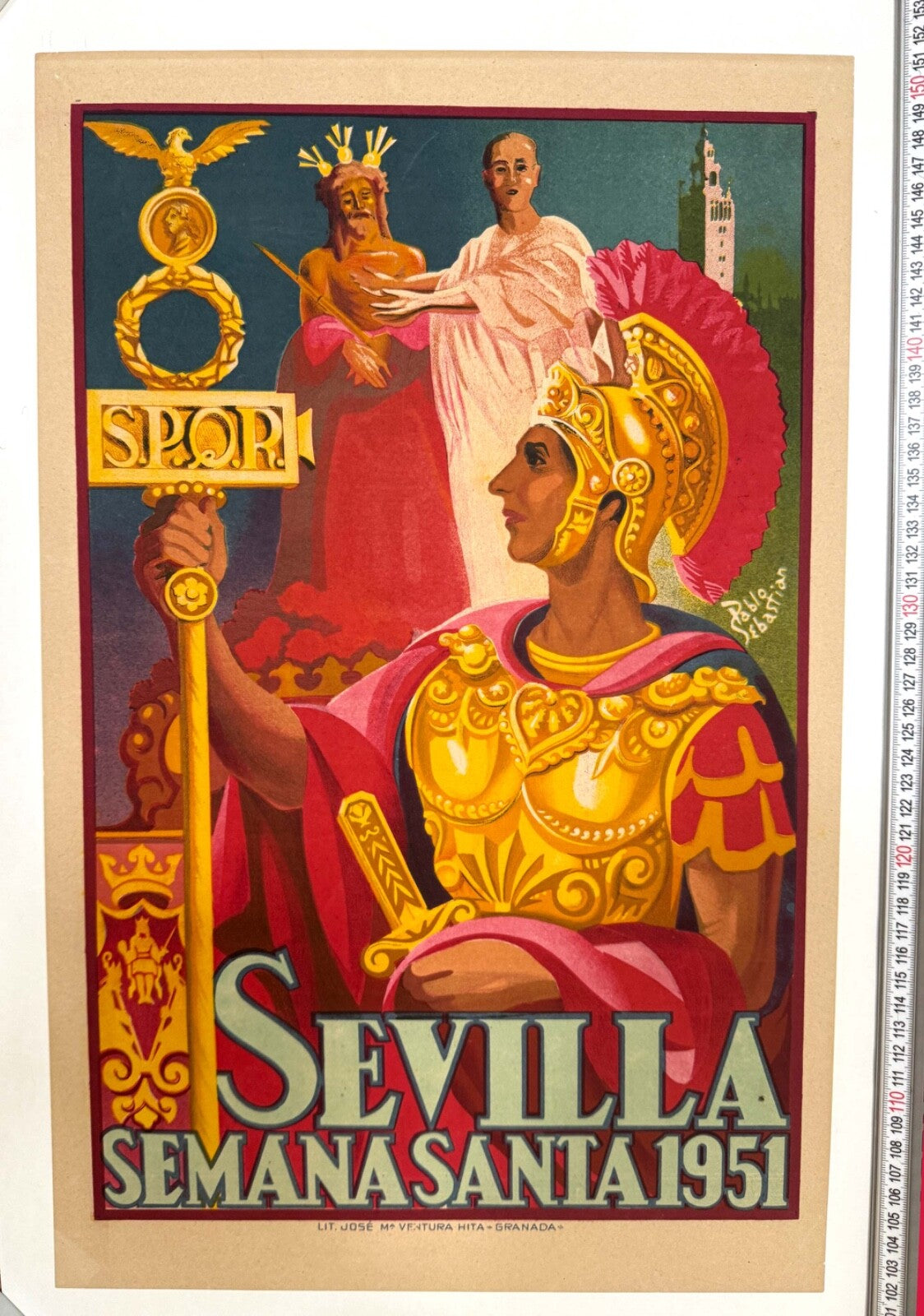 Spanish Travel Poster Sevilla Semana Santa 1951 Pablo Sebastian Original Litho